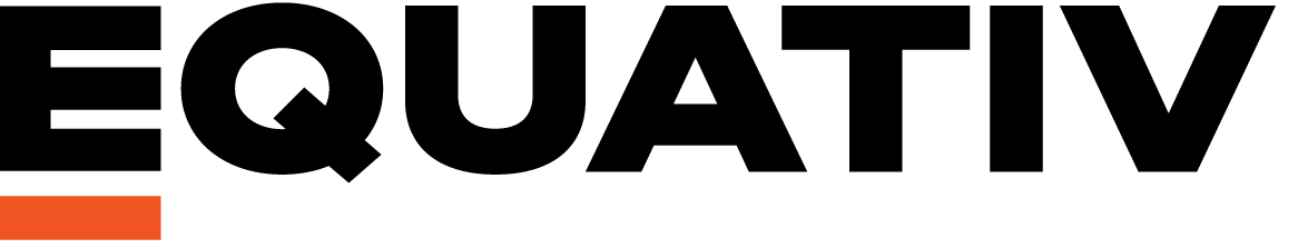 Bold black and white Equativ logo with orange accent bar